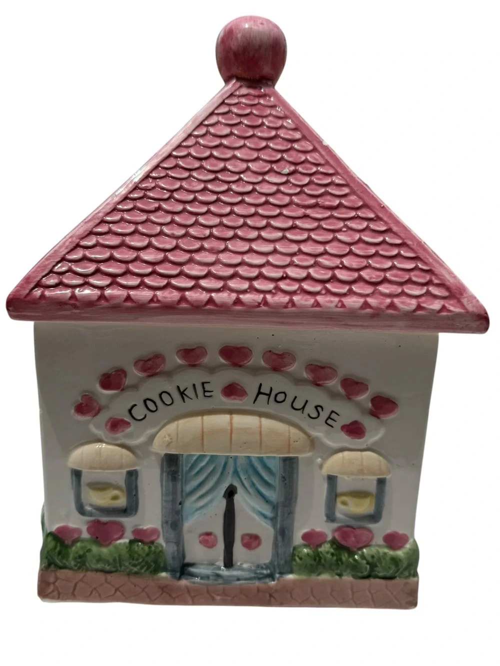 Vintage Pink Cottage Cookie House Cookie Jar Valentine Cottagecore Ceramic Decor